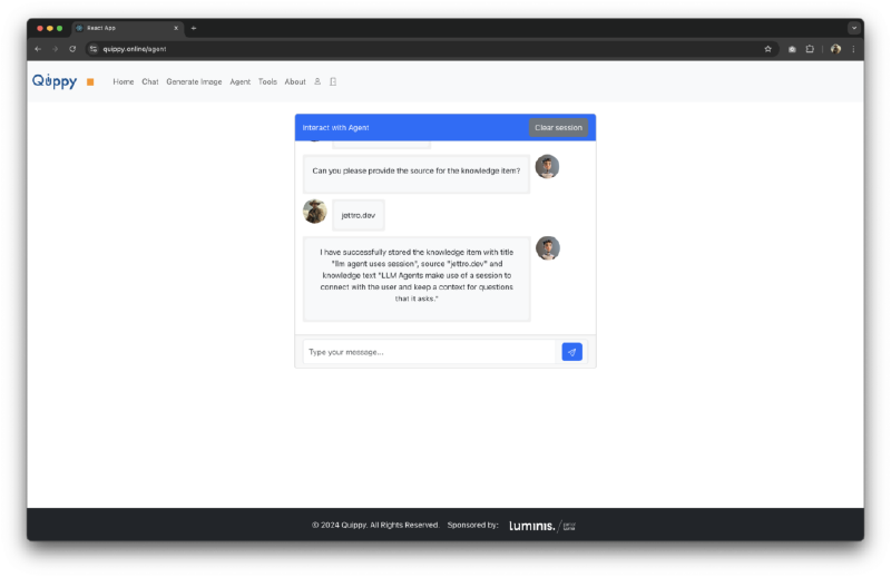 Quippy screen for the Agent integration