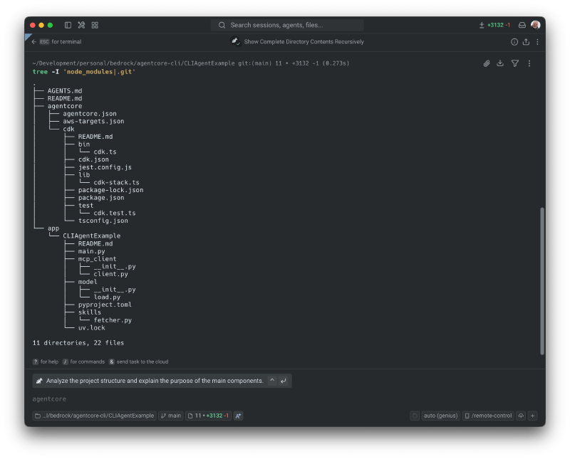 The output of the create command in a tree