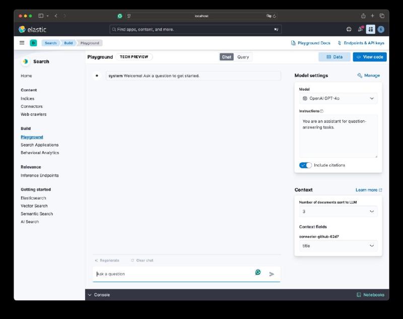 Start screen for the Elastic Playground
