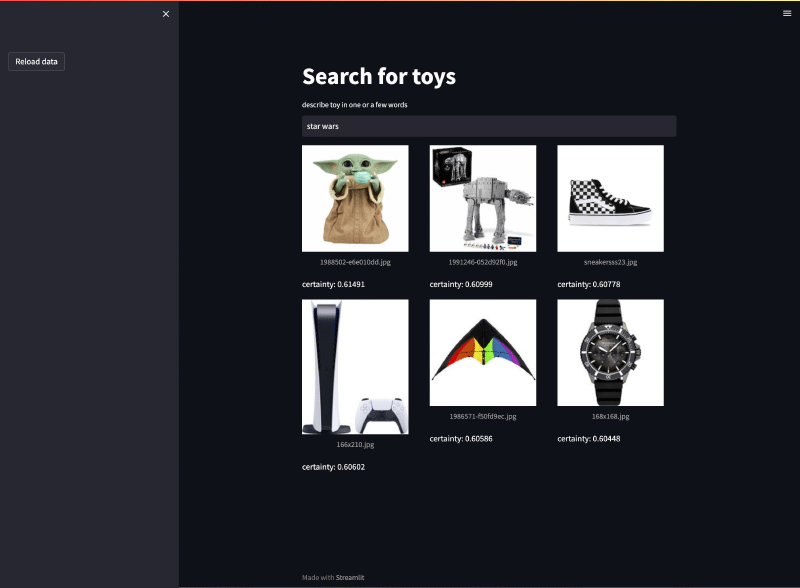 Screenshot Streamlit app for image search