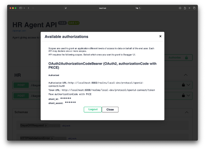 Note there is a Logout button now, you can close this modal and continue.