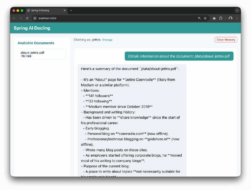 The document is parsed, and a summary is presented.